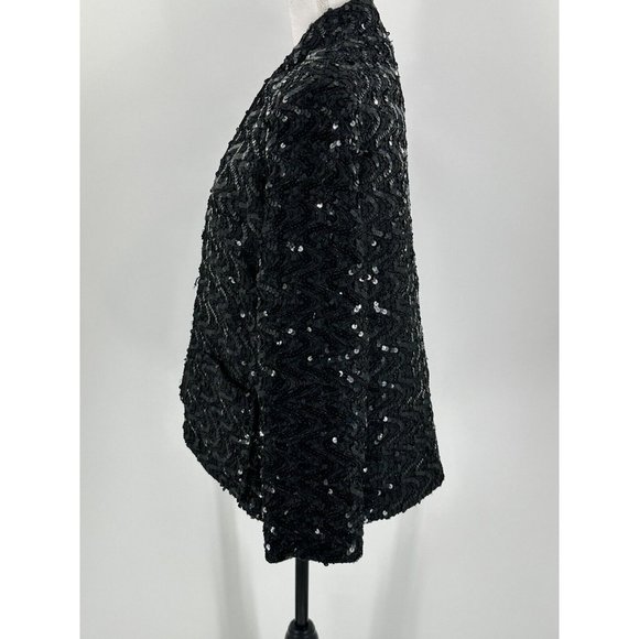 Miss H Jacket Blazer Black Sequins Long Sleeve Open Front Holiday Lined Medium - Picture 3 of 11